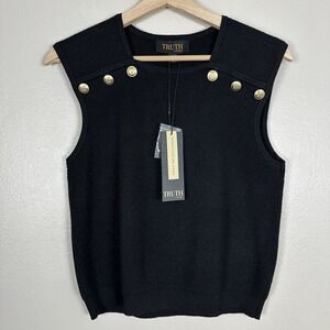 Truth By Republic Women's M Sweater Tank Black Embellished Button Accents NEW